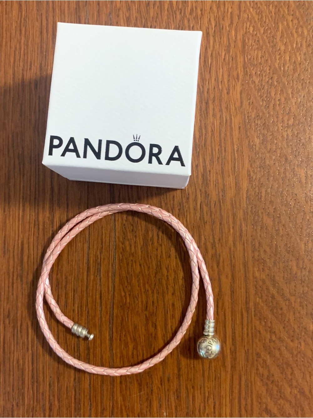 Pandora Pale Pink Double Braided Leather Charm Bracelet